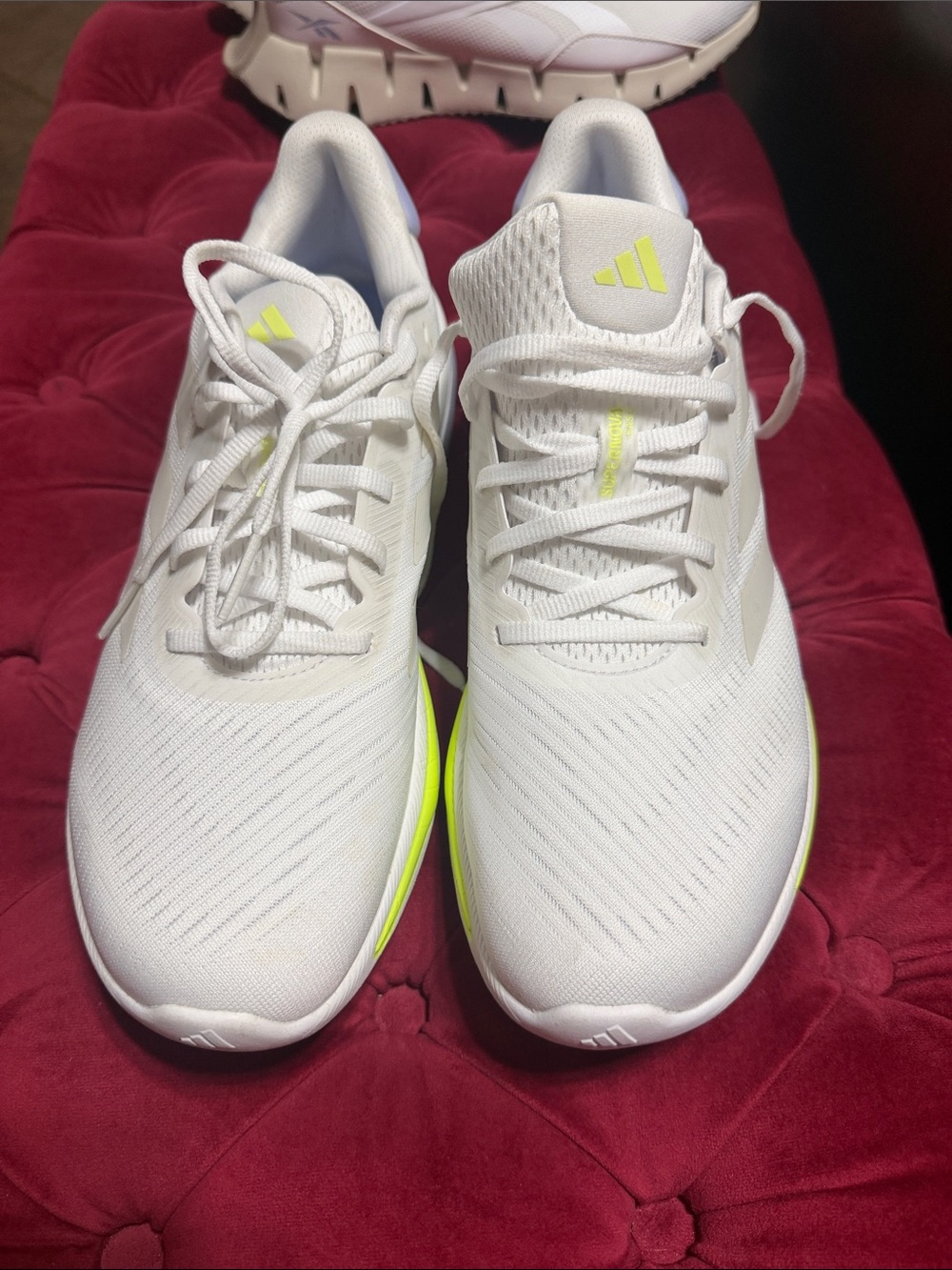 adidas Women's White Running Shoes with Neon Yellow Trim